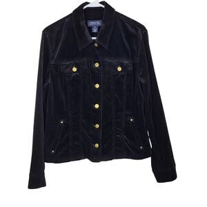 Jones New York Signature Black Corduroy Trucker Jacket Gold Buttons Size M